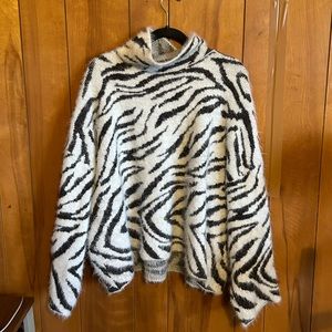 Zebra Fuzzy Oversized Turtleneck